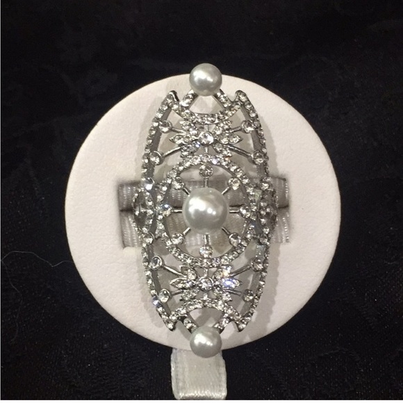 Silver Pearl Scroll Ring Sz 7 - Picture 2 of 5